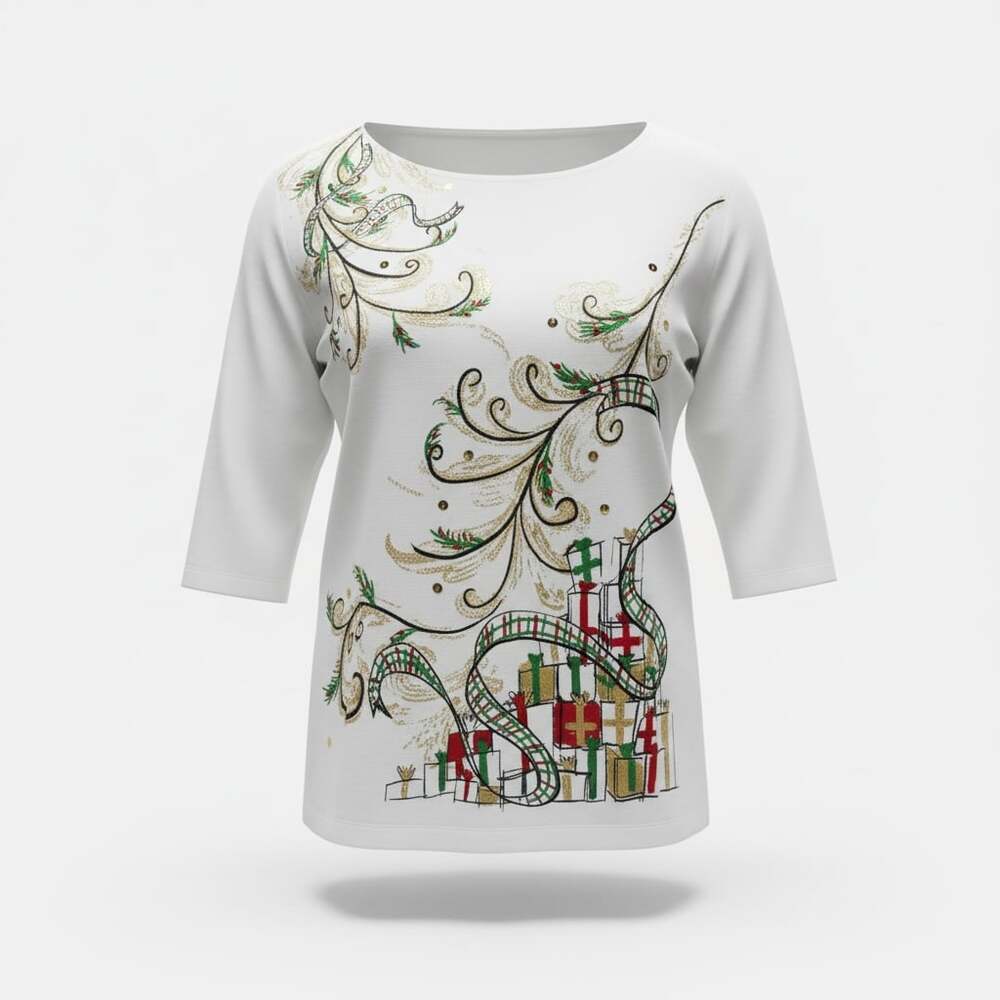 Ruby Rd. Women's Winter Wonderland Snowflake Knit Embellished Top Size L